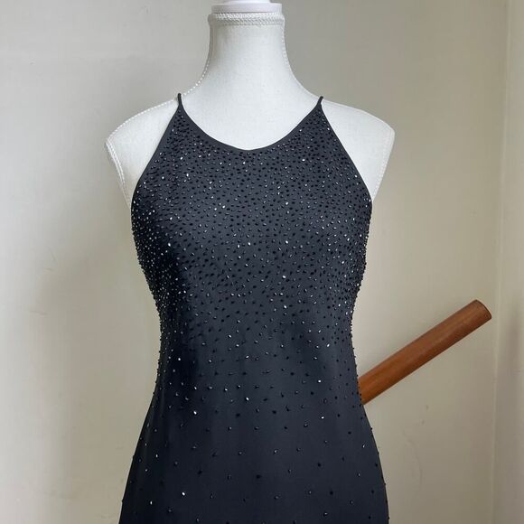 Y2K black beaded formal midi dress whimsygoth dark romance sparkly Medium / 8 - Picture 7 of 7